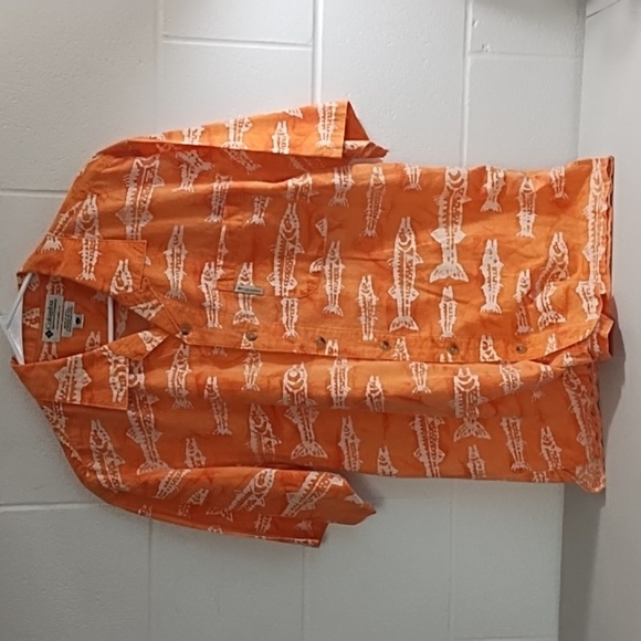 Oversized Beach Bum Fish Skeleton Washed Orange 100% Cotton Button Down Shirt - Picture 7 of 7